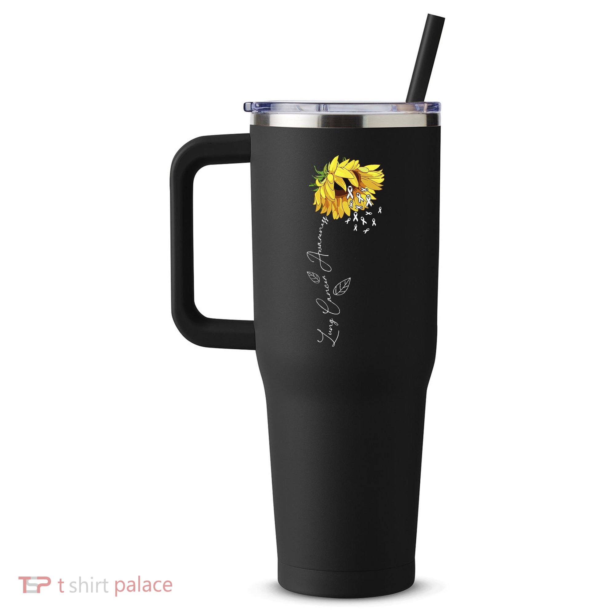 Lung Cancer Awareness Sunflower 40oz Vacuum Insulated Stainless Steel Travel Tumbler