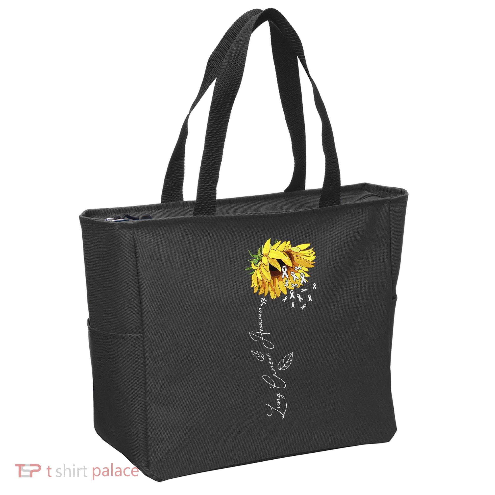 Lung Cancer Awareness Sunflower Tote Bag