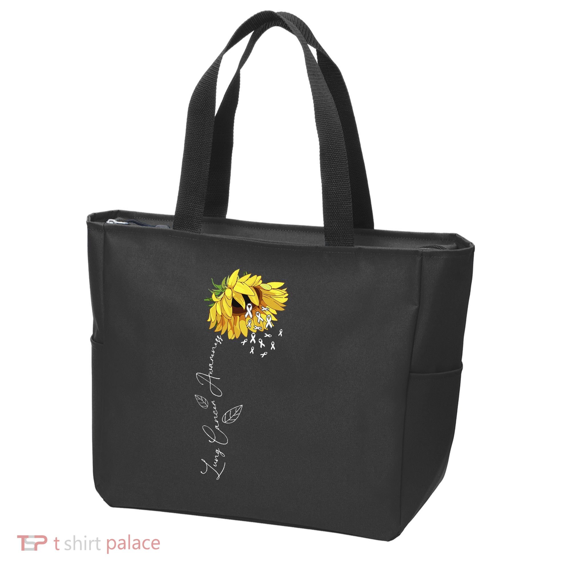 Lung Cancer Awareness Sunflower Tote Bag