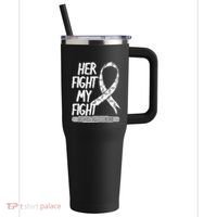 Lung Cancer Awareness White Ribbon Carcinoma Patient Gift 40oz Vacuum Insulated Stainless Steel Travel Tumbler thumb 0