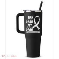 Lung Cancer Awareness White Ribbon Carcinoma Patient Gift 40oz Vacuum Insulated Stainless Steel Travel Tumbler thumb 2