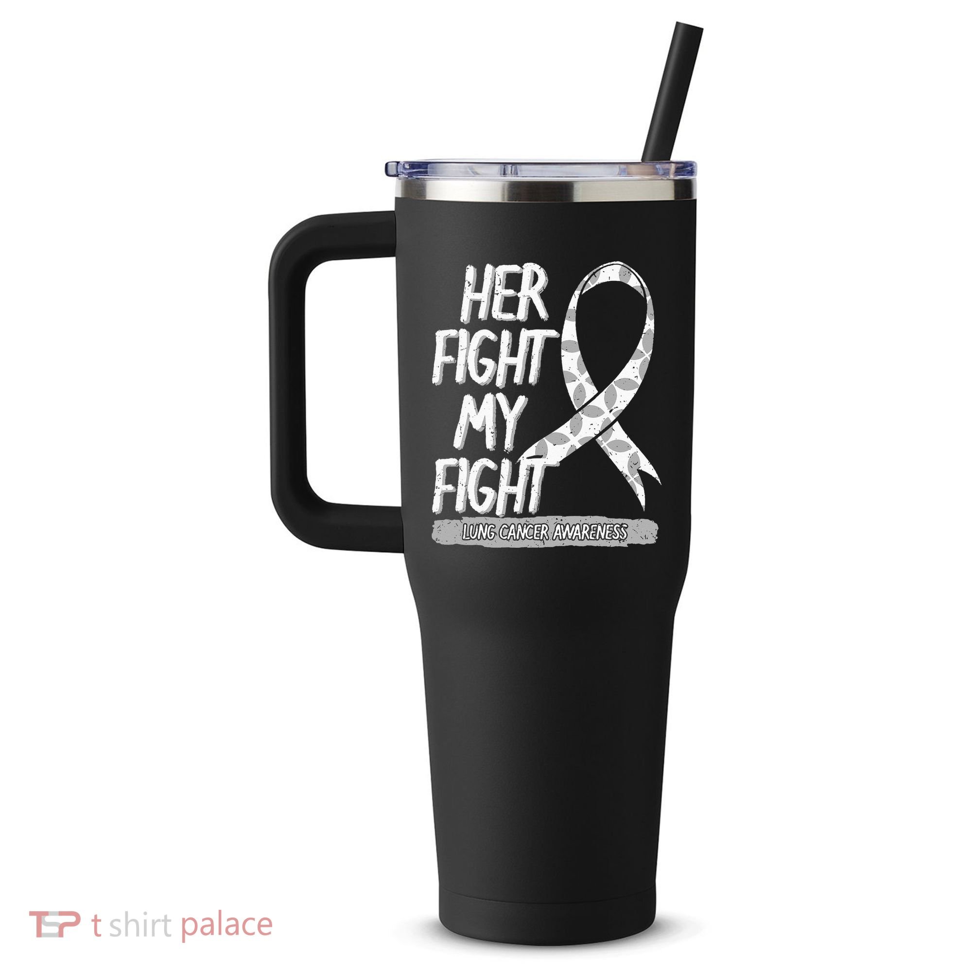 Lung Cancer Awareness White Ribbon Carcinoma Patient Gift 40oz Vacuum Insulated Stainless Steel Travel Tumbler