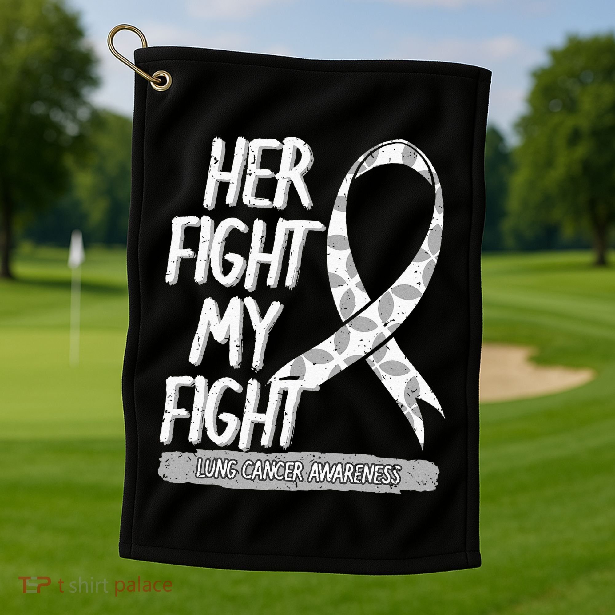 Lung Cancer Awareness White Ribbon Carcinoma Patient Gift Golf Towel