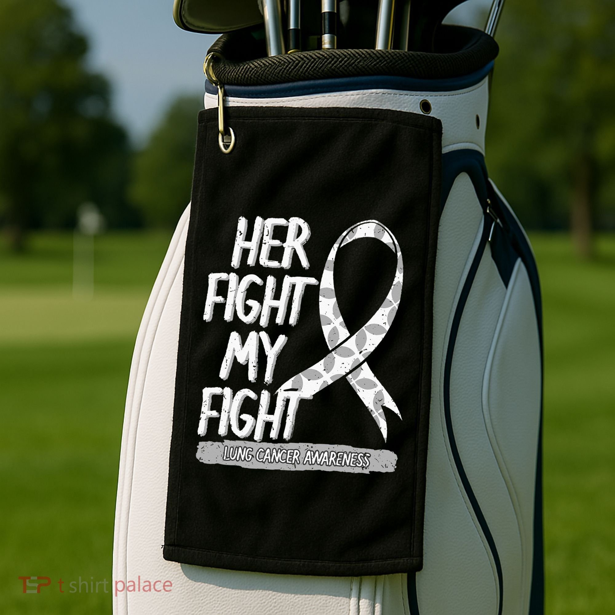 Lung Cancer Awareness White Ribbon Carcinoma Patient Gift Golf Towel