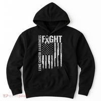 Lung Cancer Awareness White Ribbon Fight Gift USA Flag Hoodie thumb 0