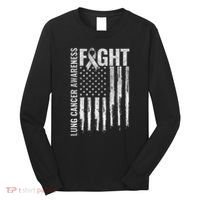 Lung Cancer Awareness White Ribbon Fight Gift USA Flag Long Sleeve Shirt thumb 0