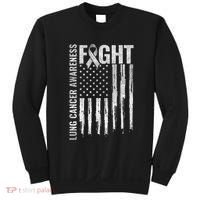 Lung Cancer Awareness White Ribbon Fight Gift USA Flag Sweatshirt thumb 0