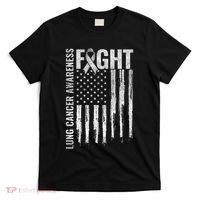Lung Cancer Awareness White Ribbon Fight Gift USA Flag T-Shirt thumb 0