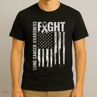 Lung Cancer Awareness White Ribbon Fight Gift USA Flag T-Shirt thumb 3