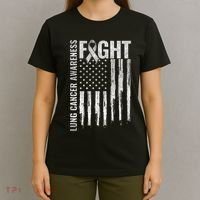 Lung Cancer Awareness White Ribbon Fight Gift USA Flag T-Shirt thumb 4