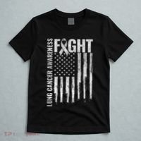 Lung Cancer Awareness White Ribbon Fight Gift USA Flag T-Shirt thumb 5
