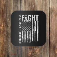 Lung Cancer Awareness White Ribbon Fight Gift USA Flag Coaster thumb 0