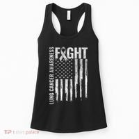 Lung Cancer Awareness White Ribbon Fight Gift USA Flag Women's Tank Top thumb 0