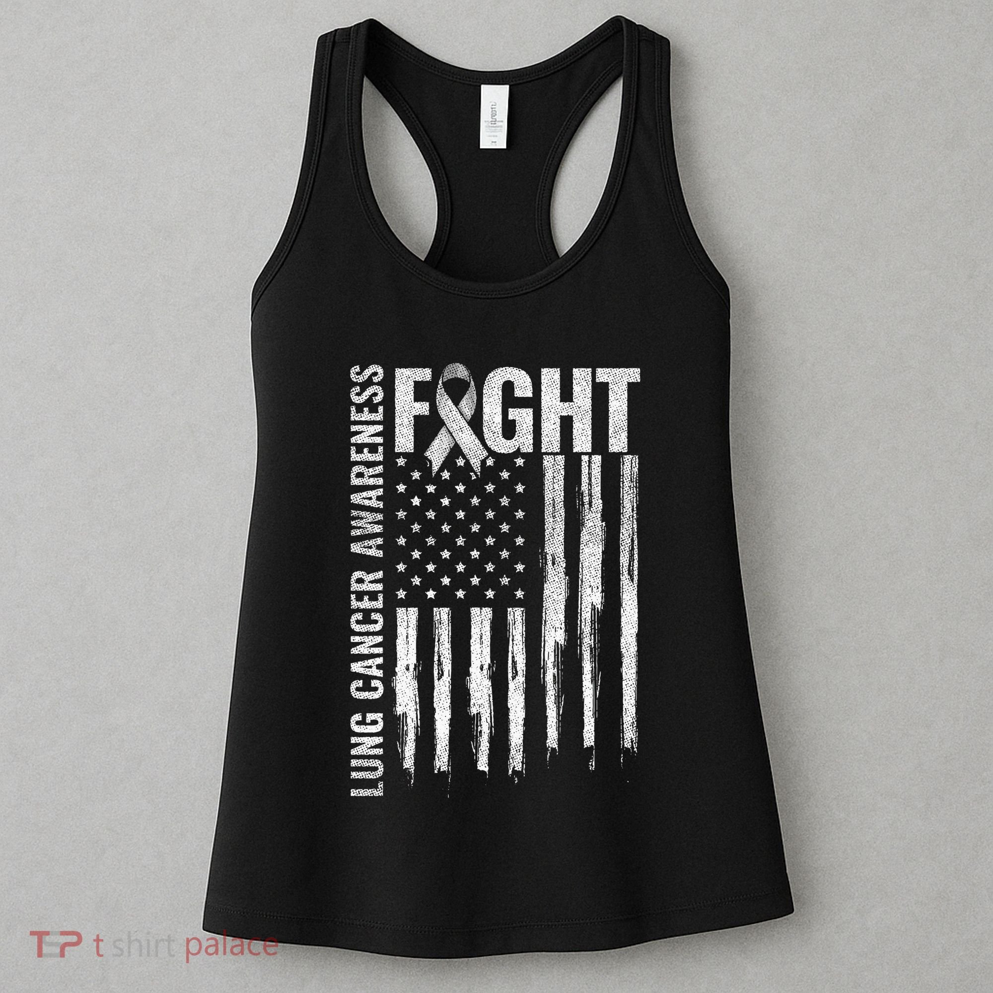 Lung Cancer Awareness White Ribbon Fight Gift USA Flag Women's Tank Top