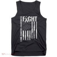 Lung Cancer Awareness White Ribbon Fight Gift USA Flag Tank Top thumb 0