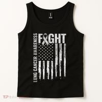 Lung Cancer Awareness White Ribbon Fight Gift USA Flag Tank Top thumb 2