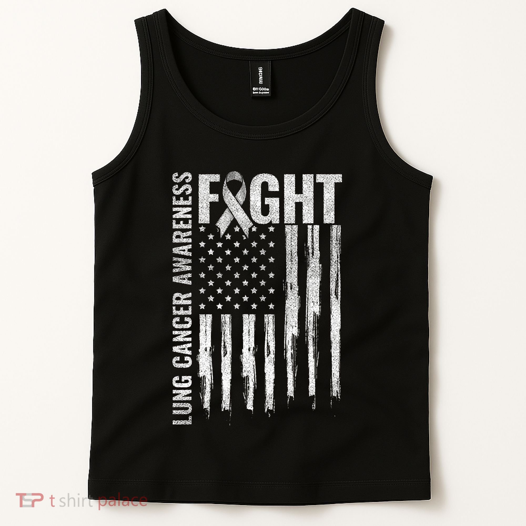 Lung Cancer Awareness White Ribbon Fight Gift USA Flag Tank Top