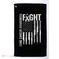 Lung Cancer Awareness White Ribbon Fight Gift USA Flag Golf Towel thumb 0