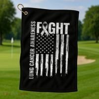 Lung Cancer Awareness White Ribbon Fight Gift USA Flag Golf Towel thumb 1