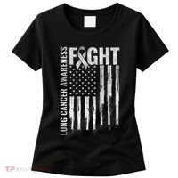 Lung Cancer Awareness White Ribbon Fight Gift USA Flag Women's T-Shirt thumb 0