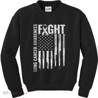 Lung Cancer Awareness White Ribbon Fight Gift USA Flag Kids Sweatshirt thumb 0