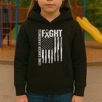 Lung Cancer Awareness White Ribbon Fight Gift USA Flag Kids Hoodie thumb 3