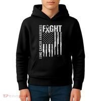 Lung Cancer Awareness White Ribbon Fight Gift USA Flag Kids Hoodie thumb 4