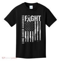 Lung Cancer Awareness White Ribbon Fight Gift USA Flag Kids T-Shirt thumb 0