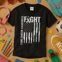 Lung Cancer Awareness White Ribbon Fight Gift USA Flag Kids T-Shirt thumb 3