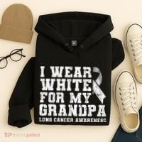 Lung Cancer Awareness White Ribbon Grandpa Gift Hoodie thumb 4