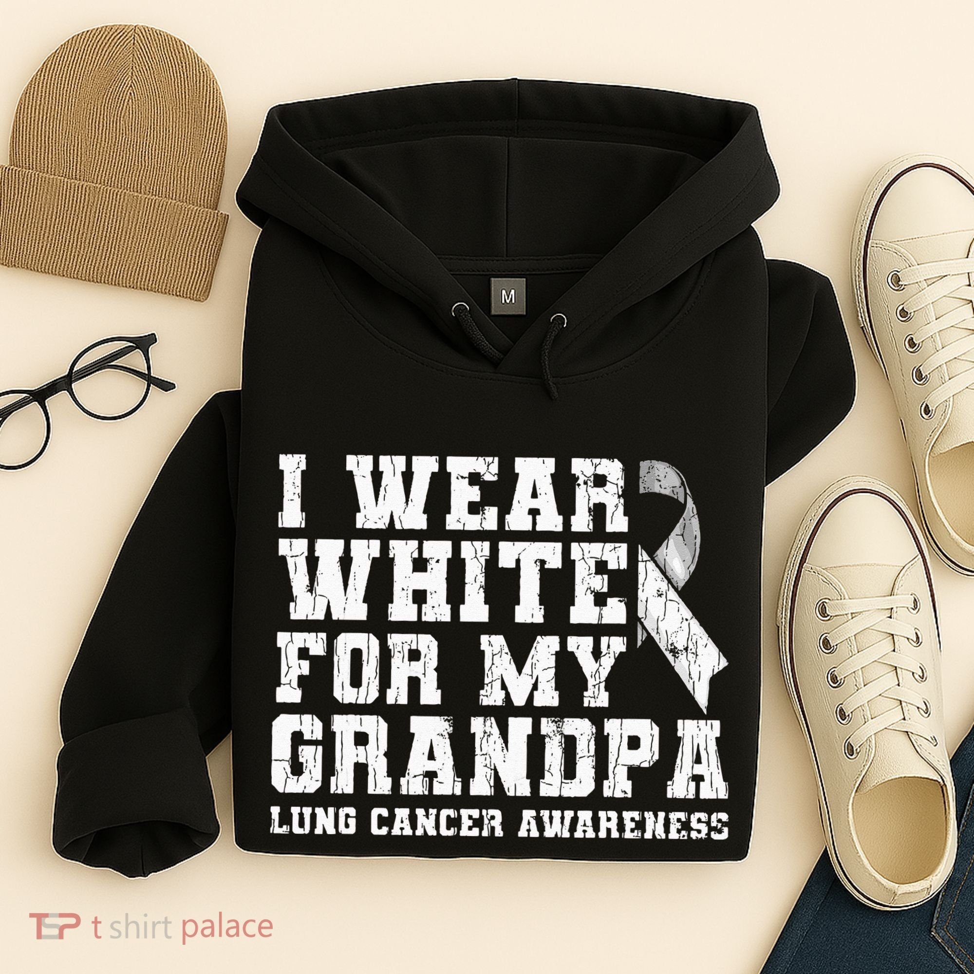 Lung Cancer Awareness White Ribbon Grandpa Gift Hoodie