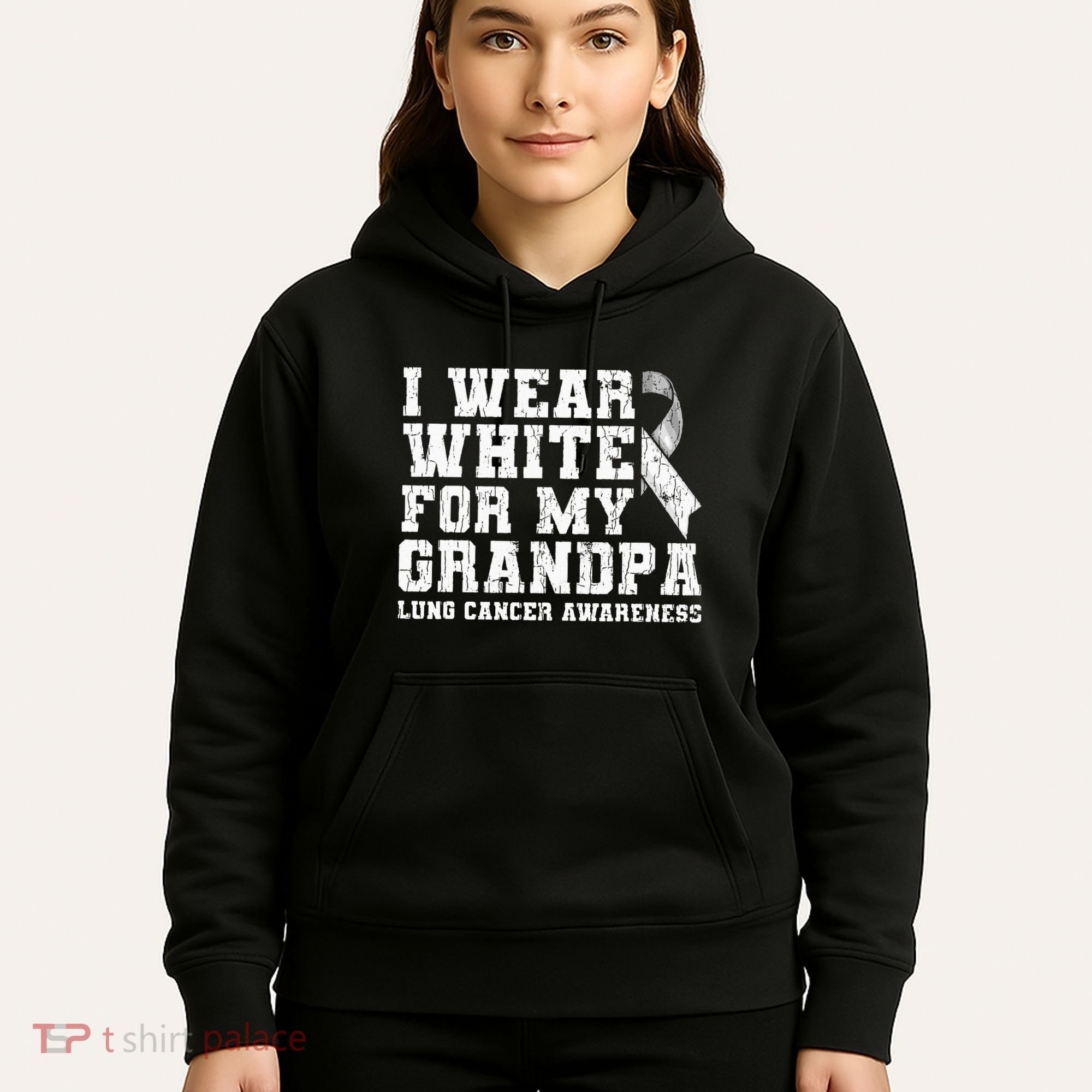 Lung Cancer Awareness White Ribbon Grandpa Gift Hoodie