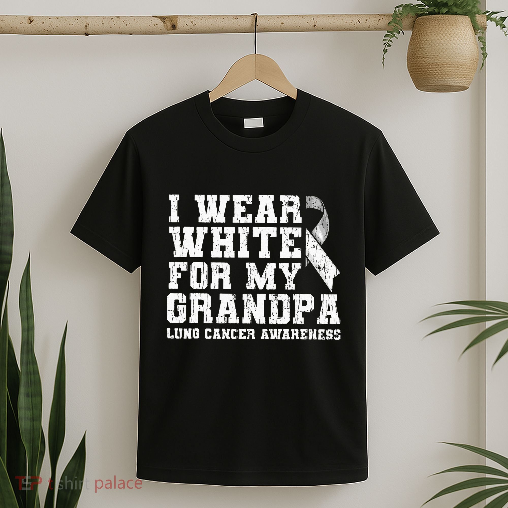 Lung Cancer Awareness White Ribbon Grandpa Gift T-Shirt