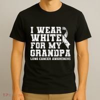 Lung Cancer Awareness White Ribbon Grandpa Gift T-Shirt thumb 3