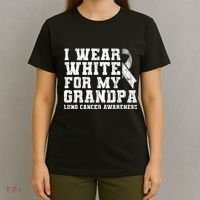 Lung Cancer Awareness White Ribbon Grandpa Gift T-Shirt thumb 4