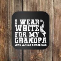 Lung Cancer Awareness White Ribbon Grandpa Gift Coaster thumb 0