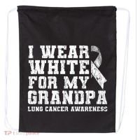 Lung Cancer Awareness White Ribbon Grandpa Gift Drawstring Bag thumb 0