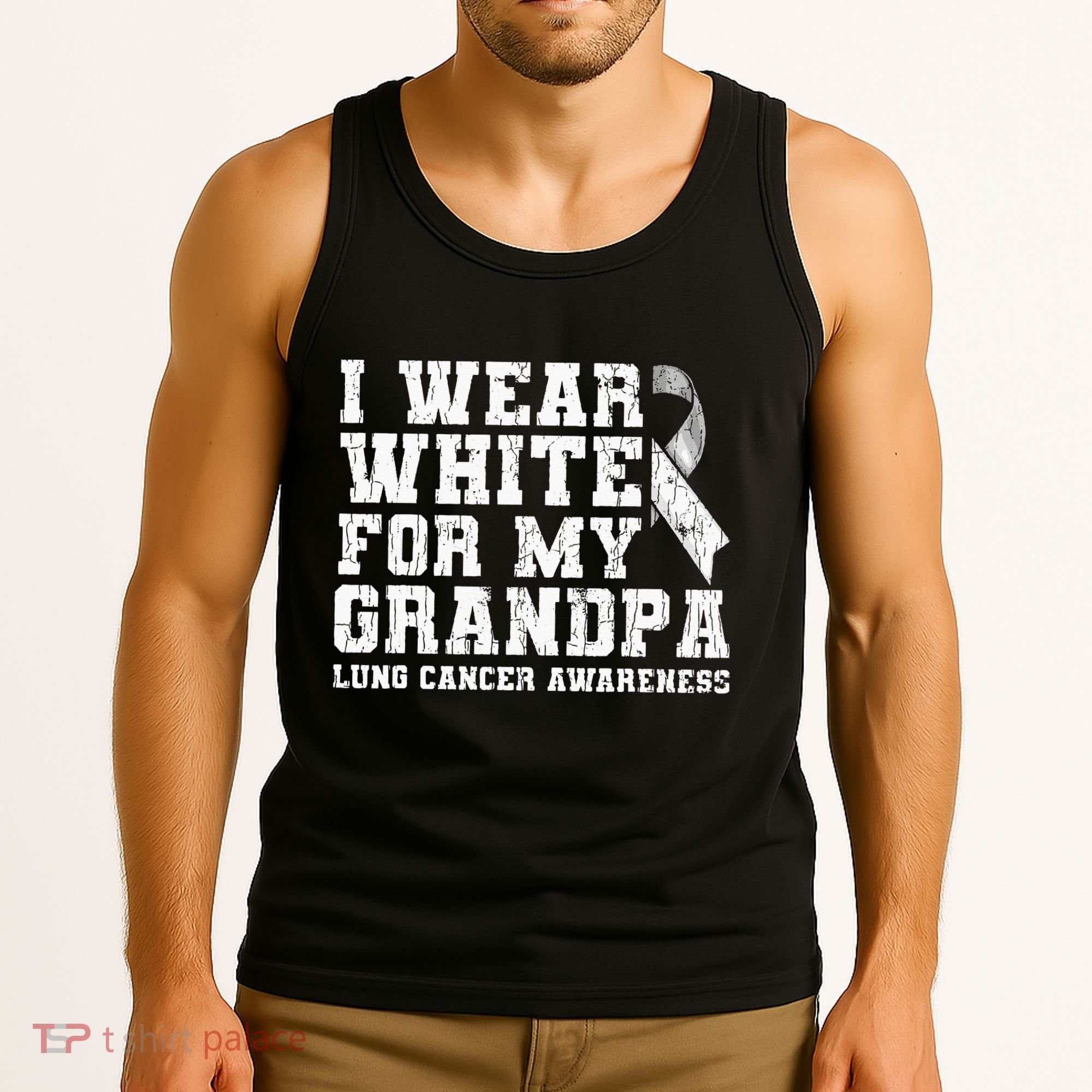 Lung Cancer Awareness White Ribbon Grandpa Gift Tank Top