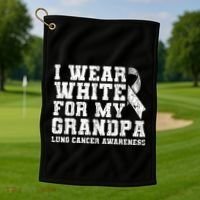 Lung Cancer Awareness White Ribbon Grandpa Gift Golf Towel thumb 1