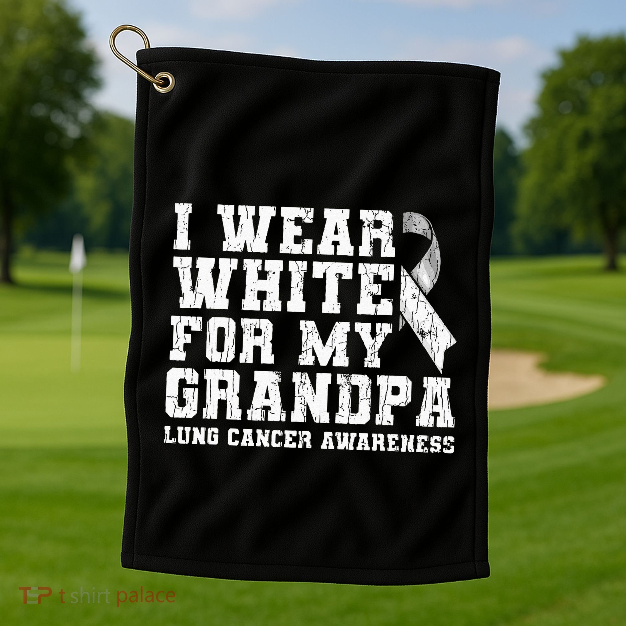 Lung Cancer Awareness White Ribbon Grandpa Gift Golf Towel