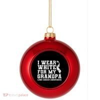 Lung Cancer Awareness White Ribbon Grandpa Gift Plastic Christmas Ball Ornament thumb 0