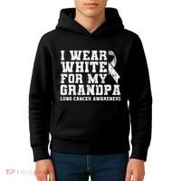 Lung Cancer Awareness White Ribbon Grandpa Gift Kids Hoodie thumb 4