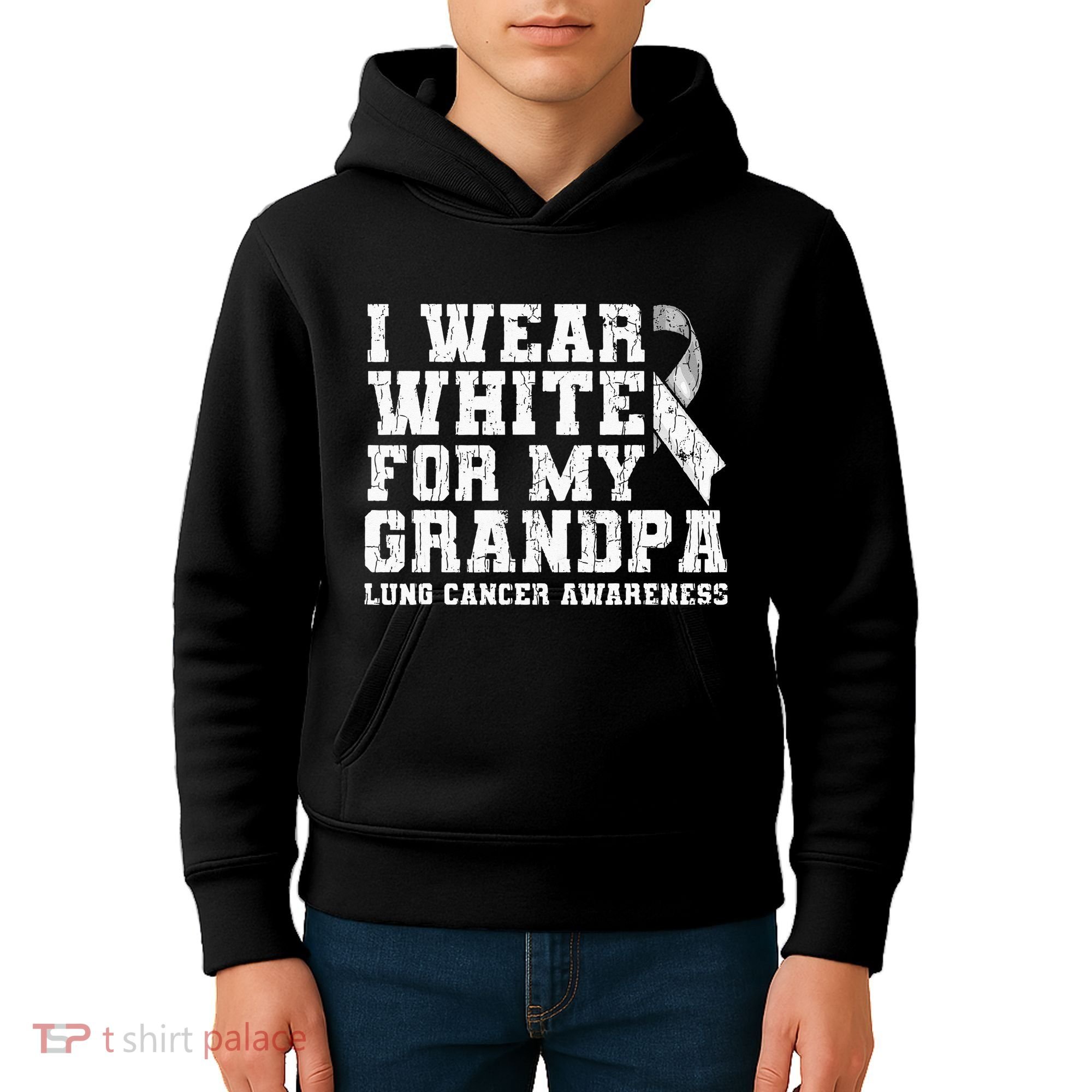 Lung Cancer Awareness White Ribbon Grandpa Gift Kids Hoodie