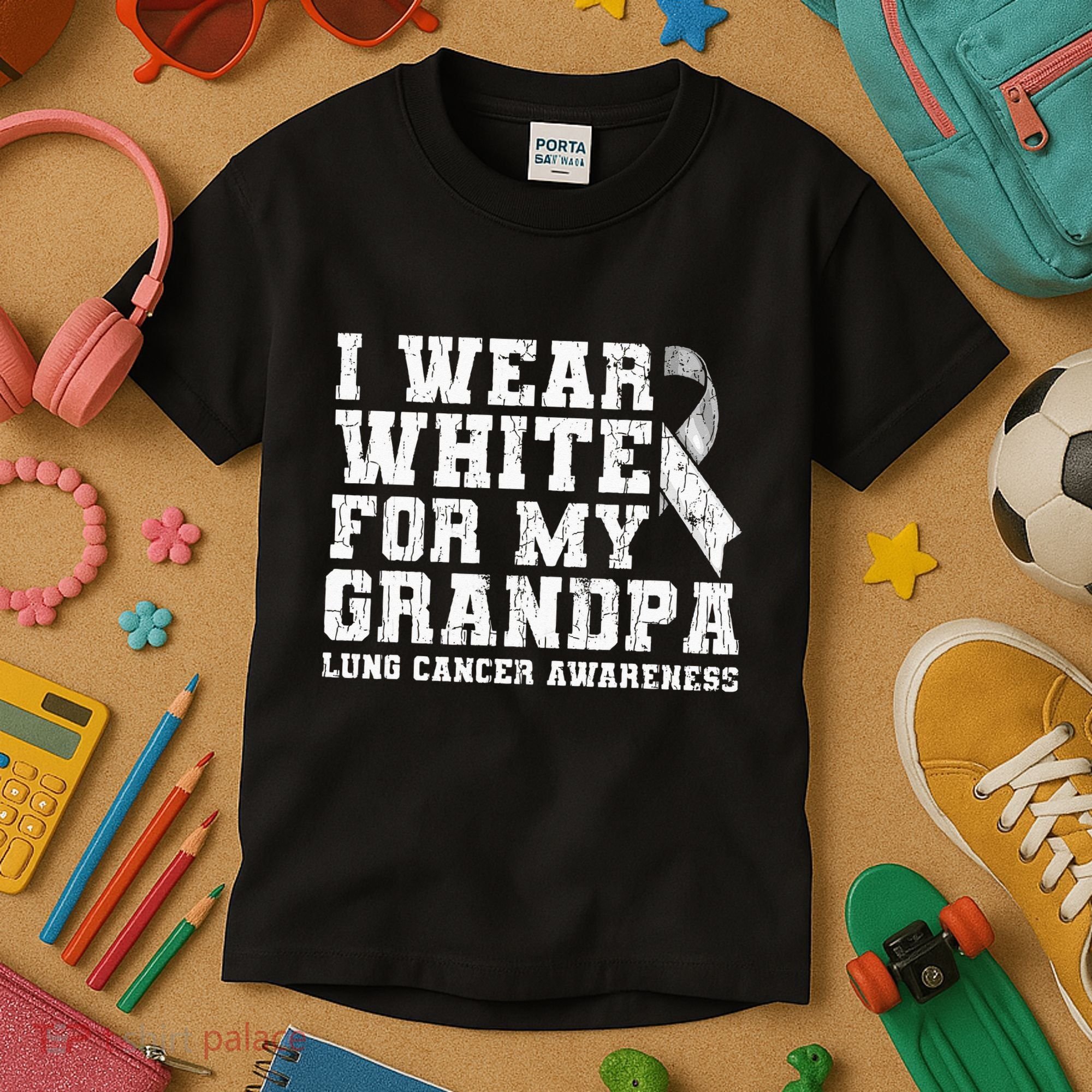 Lung Cancer Awareness White Ribbon Grandpa Gift Kids T-Shirt