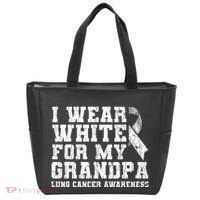 Lung Cancer Awareness White Ribbon Grandpa Gift Tote Bag thumb 0
