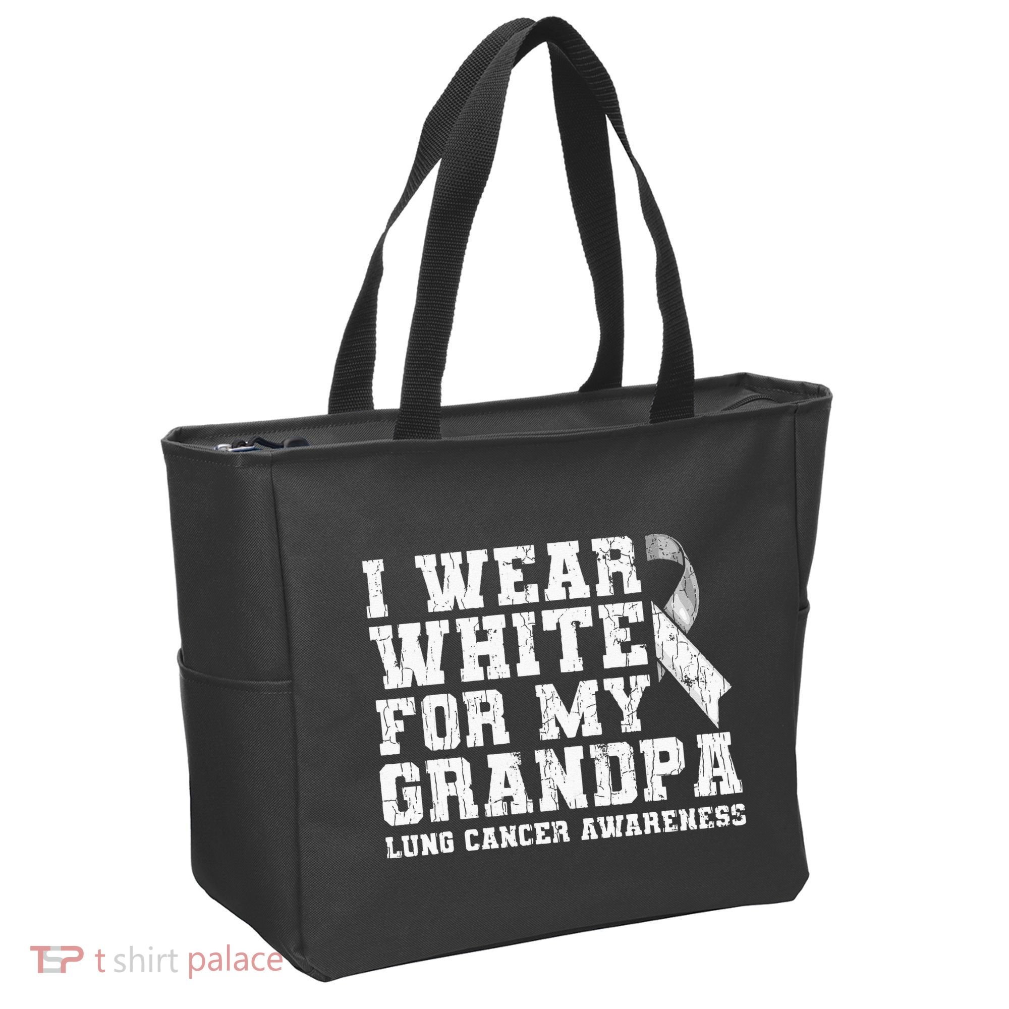 Lung Cancer Awareness White Ribbon Grandpa Gift Tote Bag