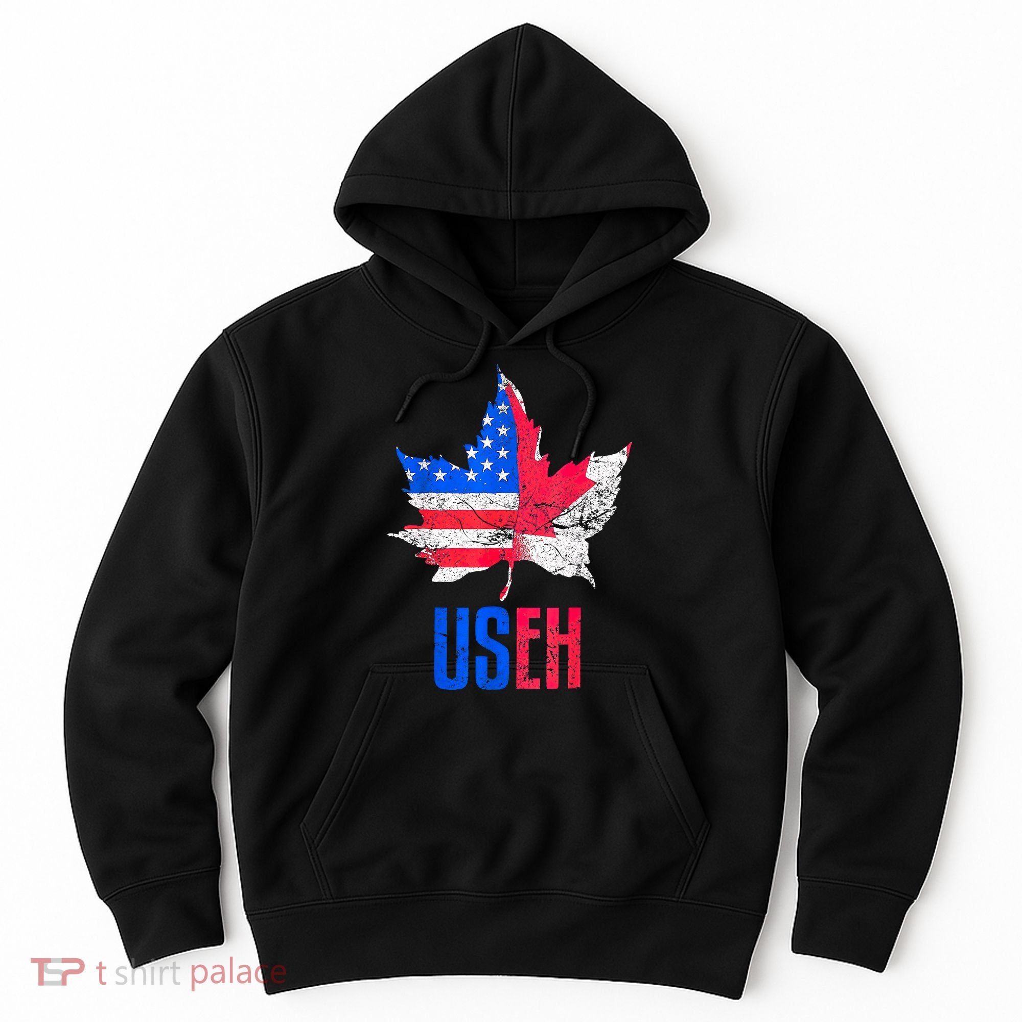 Leaf Canadian American Flag Funny Canada Patriotic Hoodie
