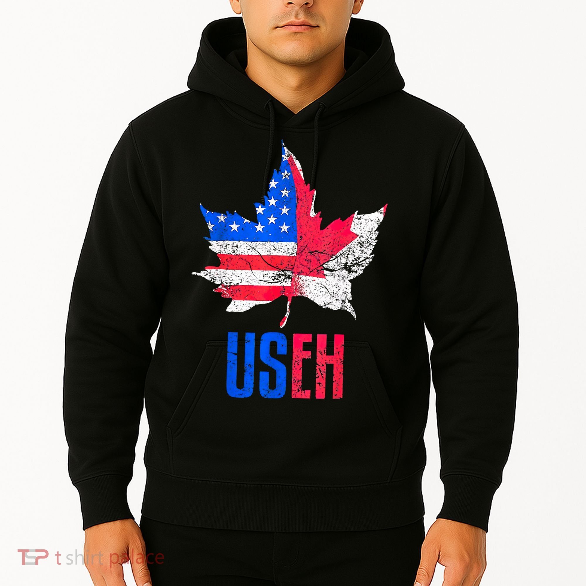 Leaf Canadian American Flag Funny Canada Patriotic Hoodie