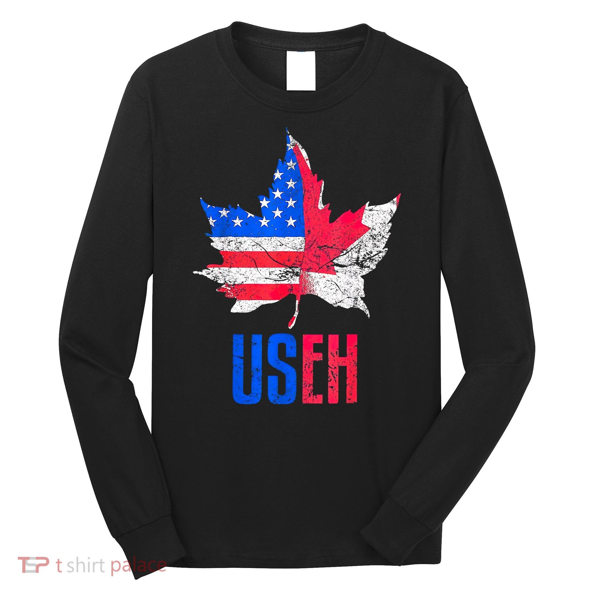Leaf Canadian American Flag Funny Canada Patriotic Long Sleeve Shirt
