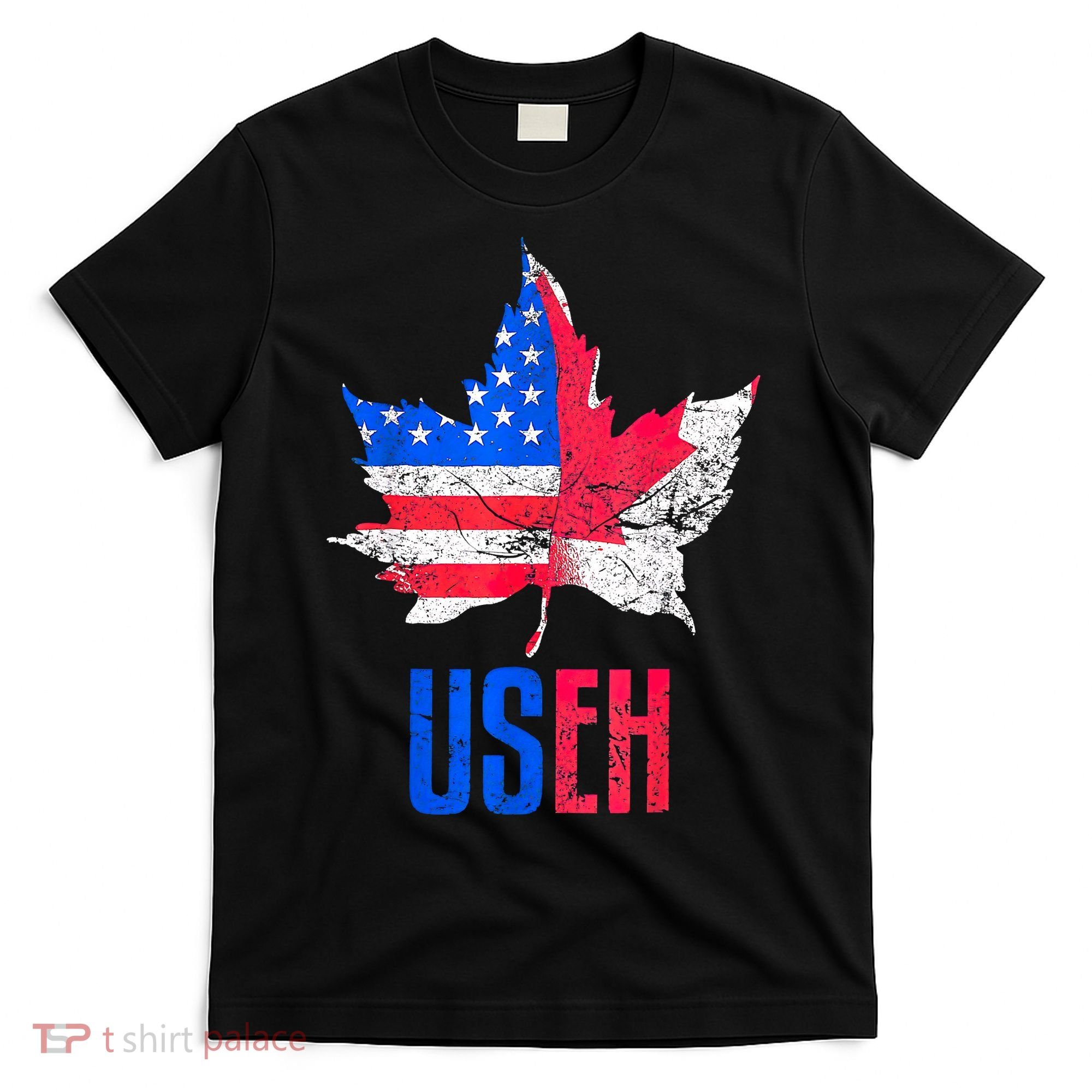 Leaf Canadian American Flag Funny Canada Patriotic T-Shirt